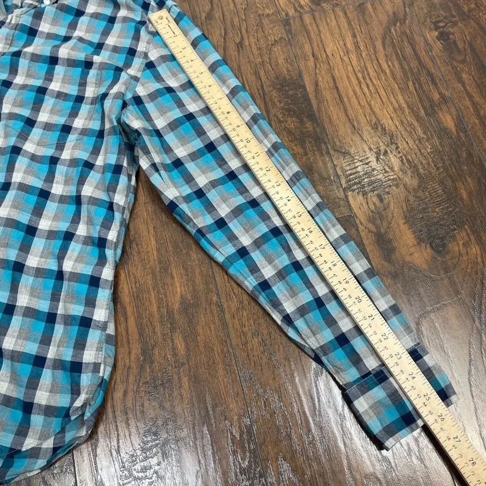 J. Crew Shirt Large Blue Gray Plaid Cotton Button-Front Long Sleeve Casual Men's